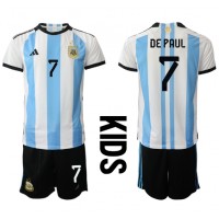 Argentina Rodrigo de Paul #7 Domaci Dres za djecu SP 2022 Kratak Rukav (+ Kratke hlače)